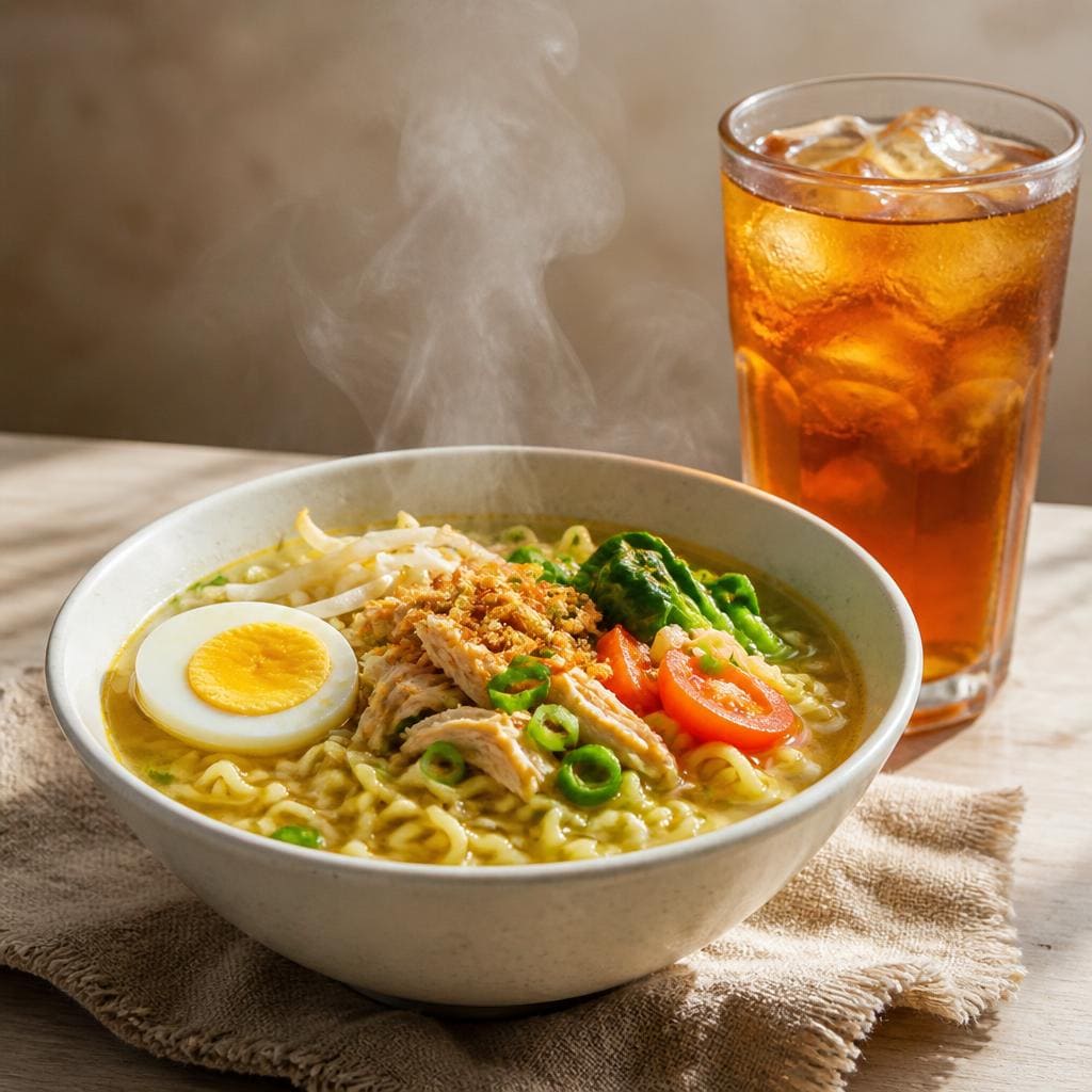 Indomie Soto + Es Teh Warkop Bening